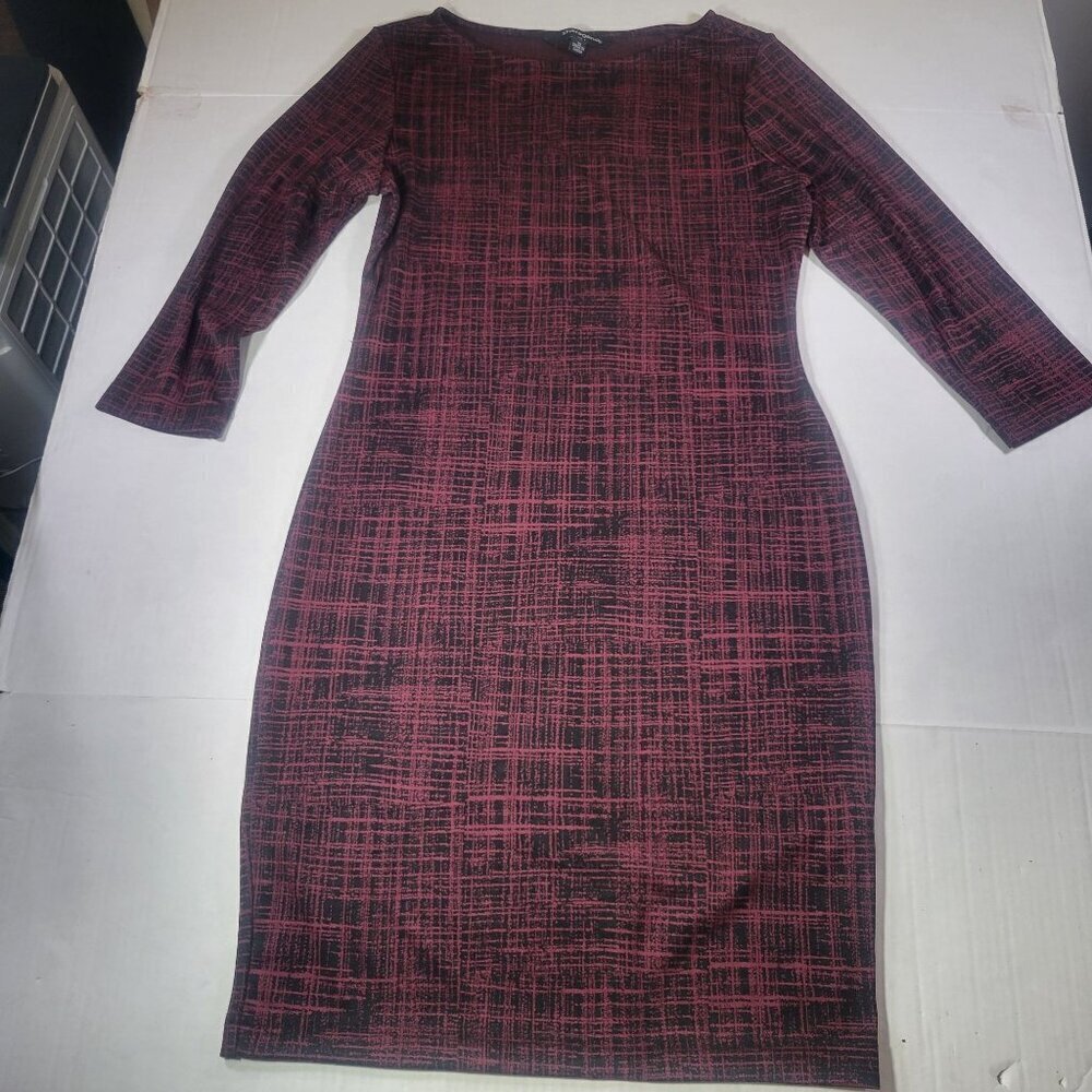 Sharagano Women Professional Red & Black Plaid Sheath Dress 3/4 Sleeves Size 10
